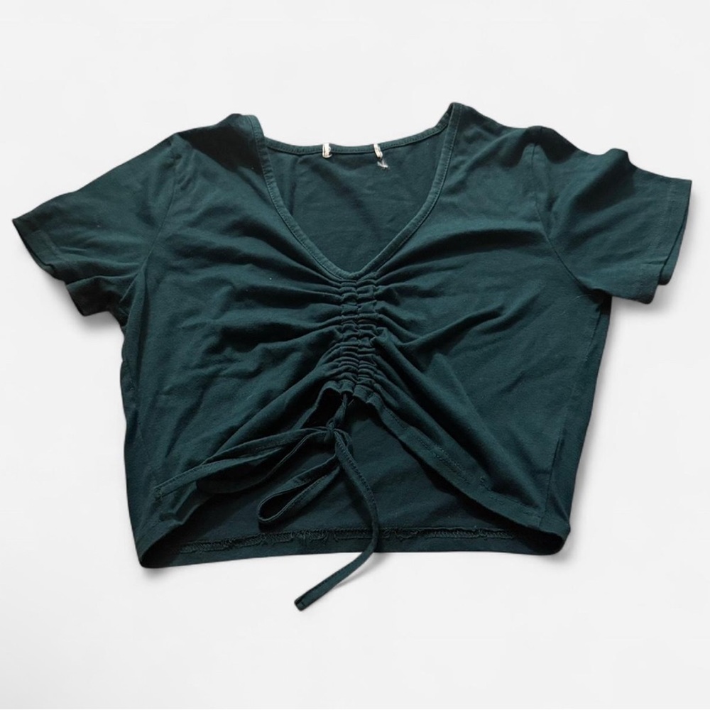 Teal Ruched V-Neck Women's Top